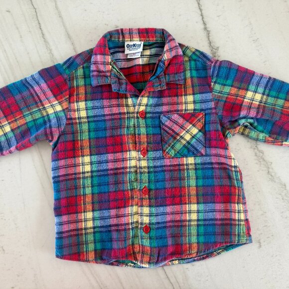 Vintage Authentic OshKosh Toddler Rainbow Plaid Button Down Flannel Size 3T - Picture 1 of 10
